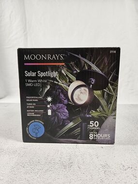 NIB Moonrays Solar Spotlight 27116 Warm White, 50 Lumens, 8 Hours of Light Black